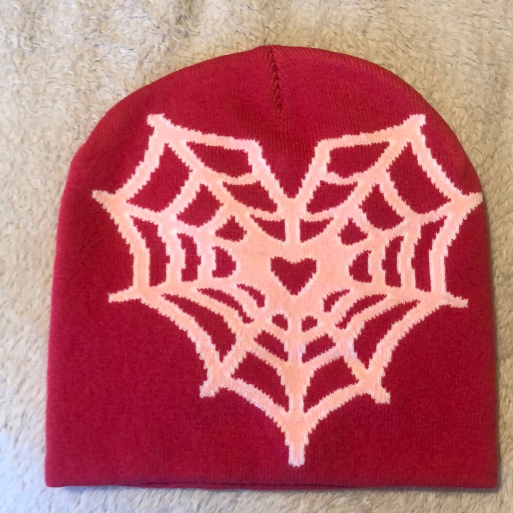 Spider web heart beanie